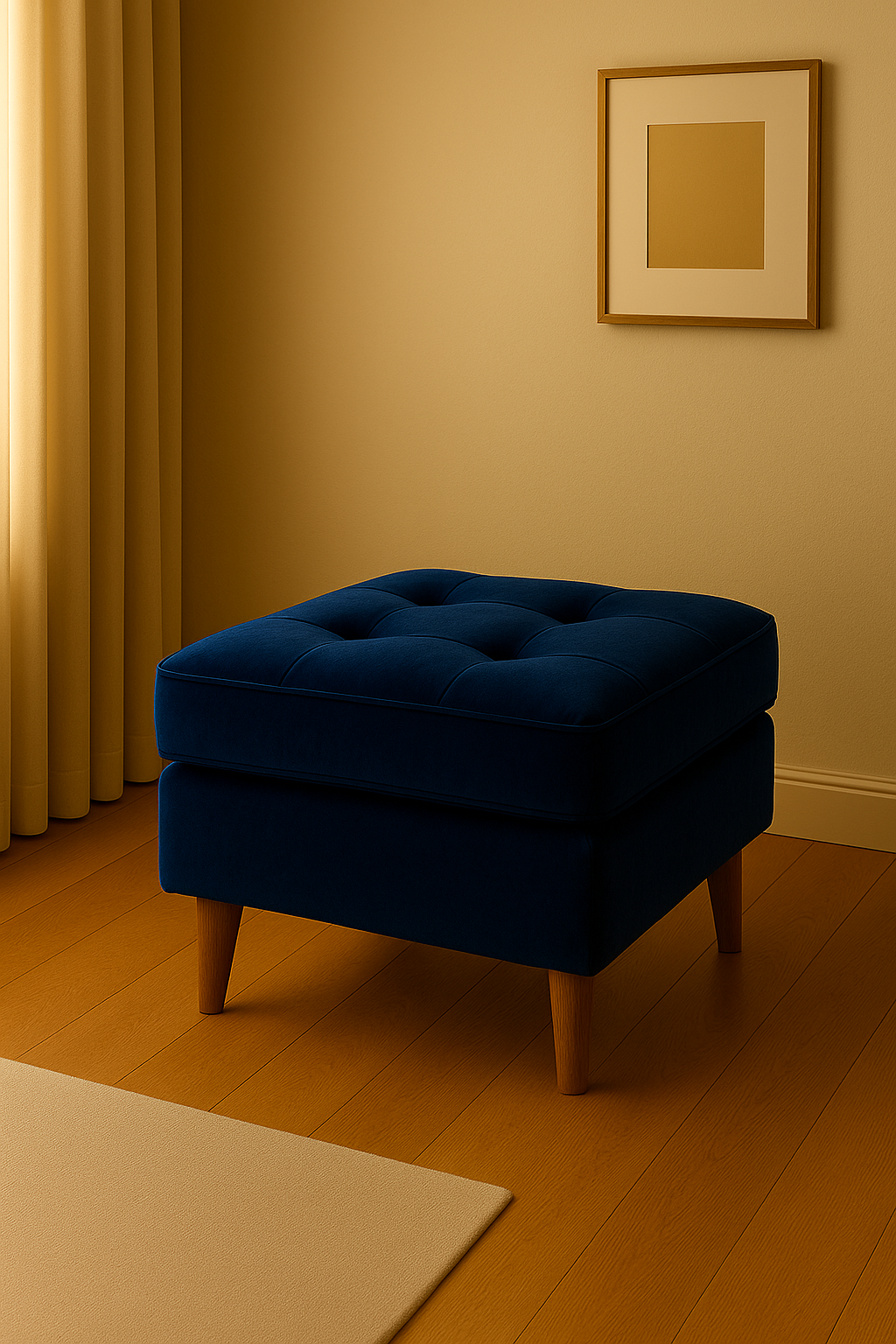 Indigo Velvet Ottoman