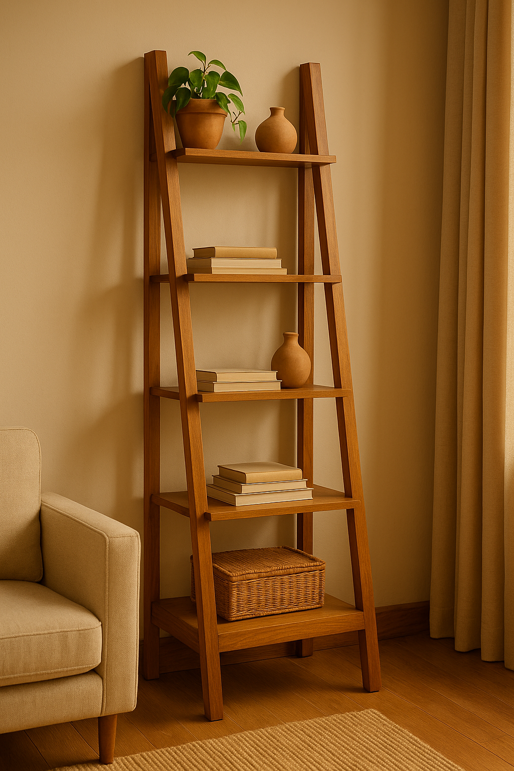 Teak Bookshelf Ladder